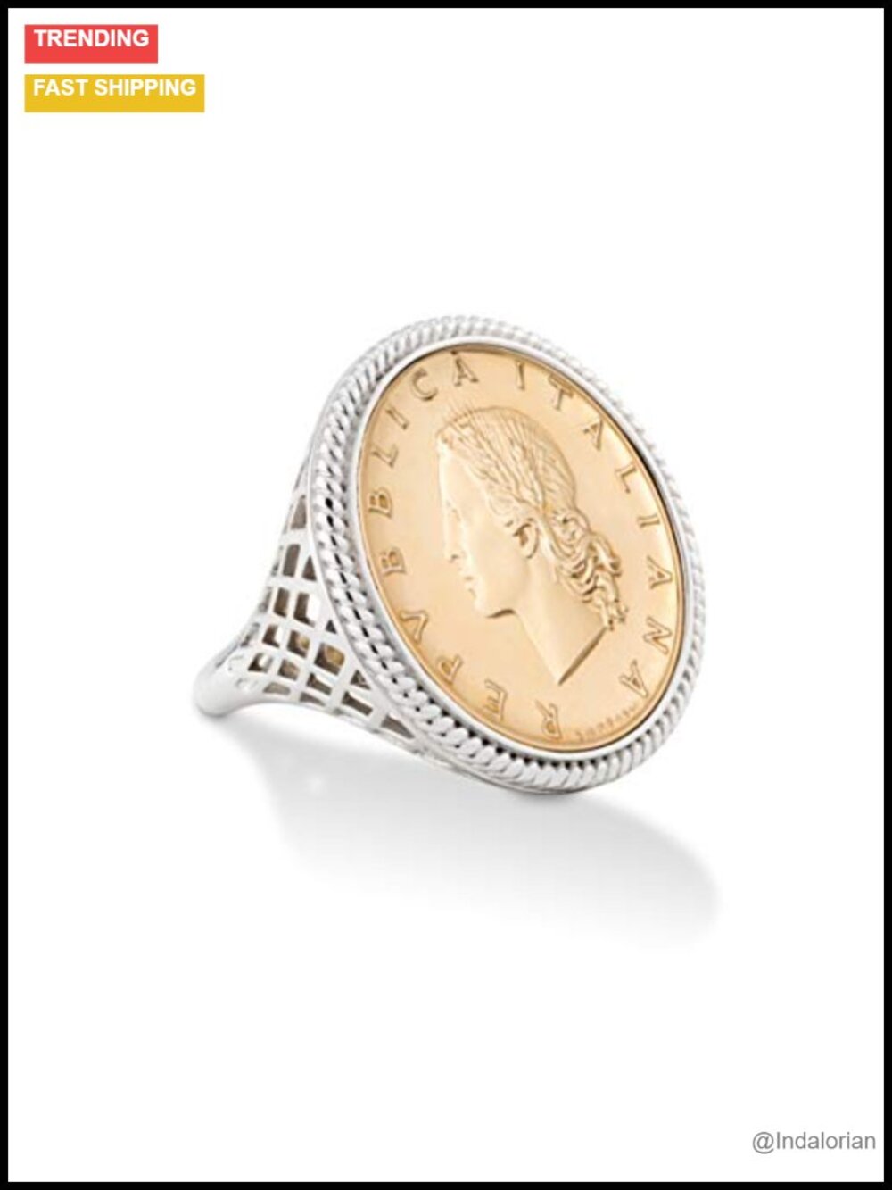 925 Sterling Silver 20-Lira Coin Rope Ring Italian Statement Jewelry